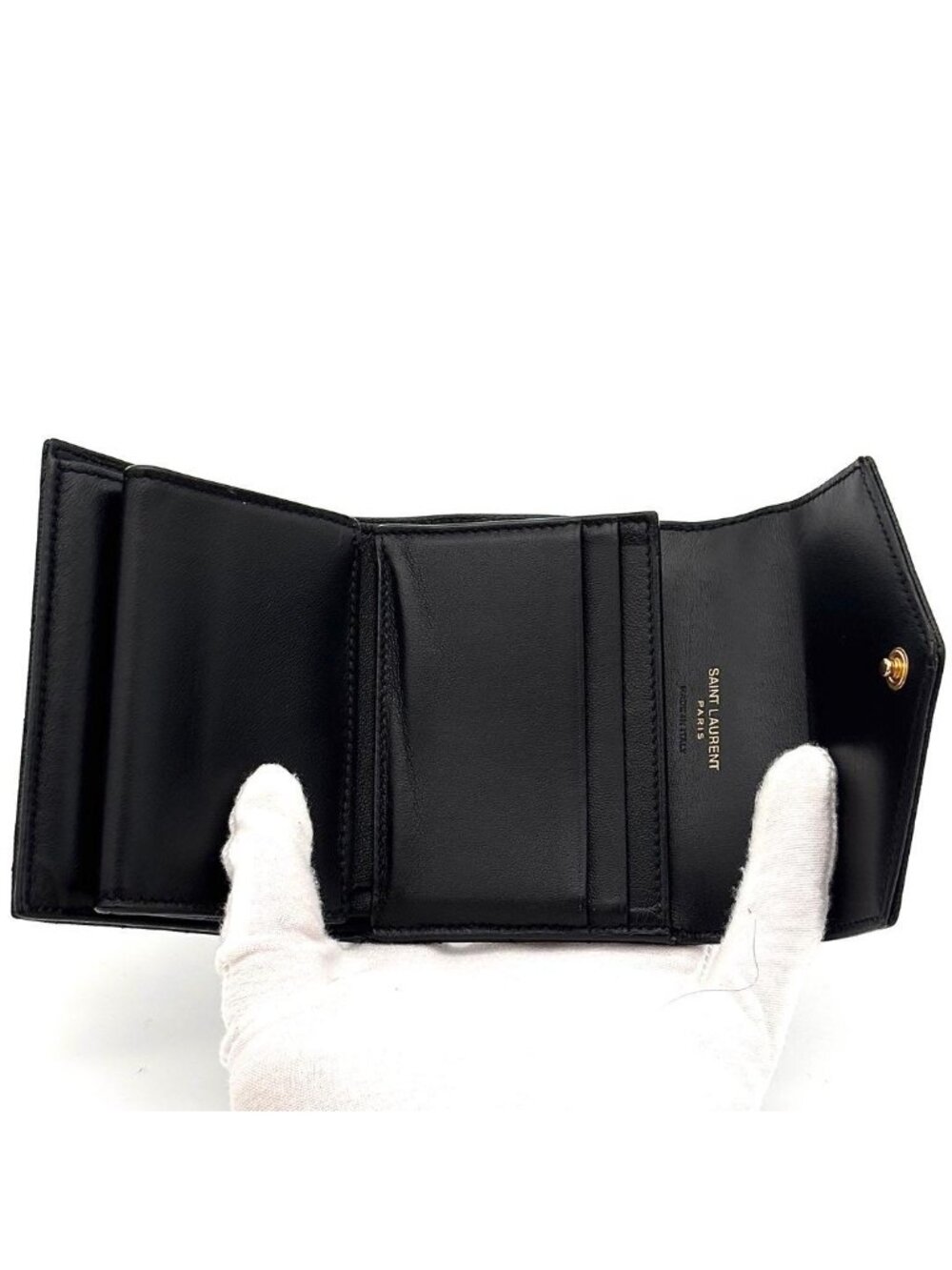 Saint Laurent Wallet Stitch Caviar Leather YSL Black - Picture 4 of 11